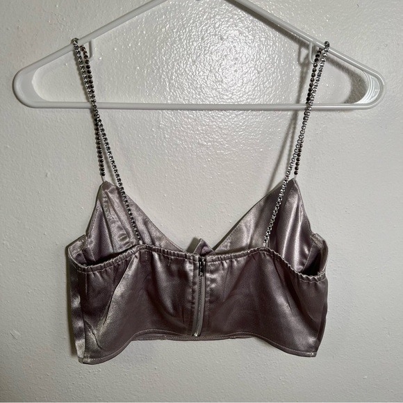 Boohoo Satin Diamante Strap Corset Top Silver 6 - Picture 6 of 8